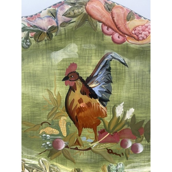 TRACY PORTER STONEHOUSE FARM COLLECTION 18.5" OVAL PLATTER ROOSTER Chicken Green - Picture 4 of 7